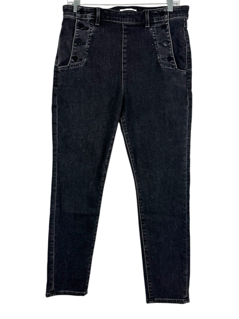 LOFT Black Skinny Sailor High-Rise Jeans with Button Accent Size 31 / 12 Stretch